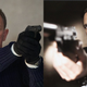 Daniel Craig (pointing a gun) in his last Bond movie next to an image of Craig (also pointing a gun) in his first Bond movie.